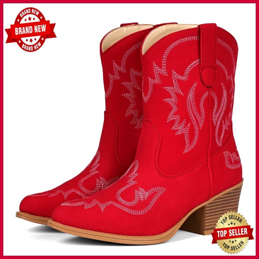 Ankle Cowboy Boots Pointed Toe Western Booties Vintage Distressed Vegan Leather